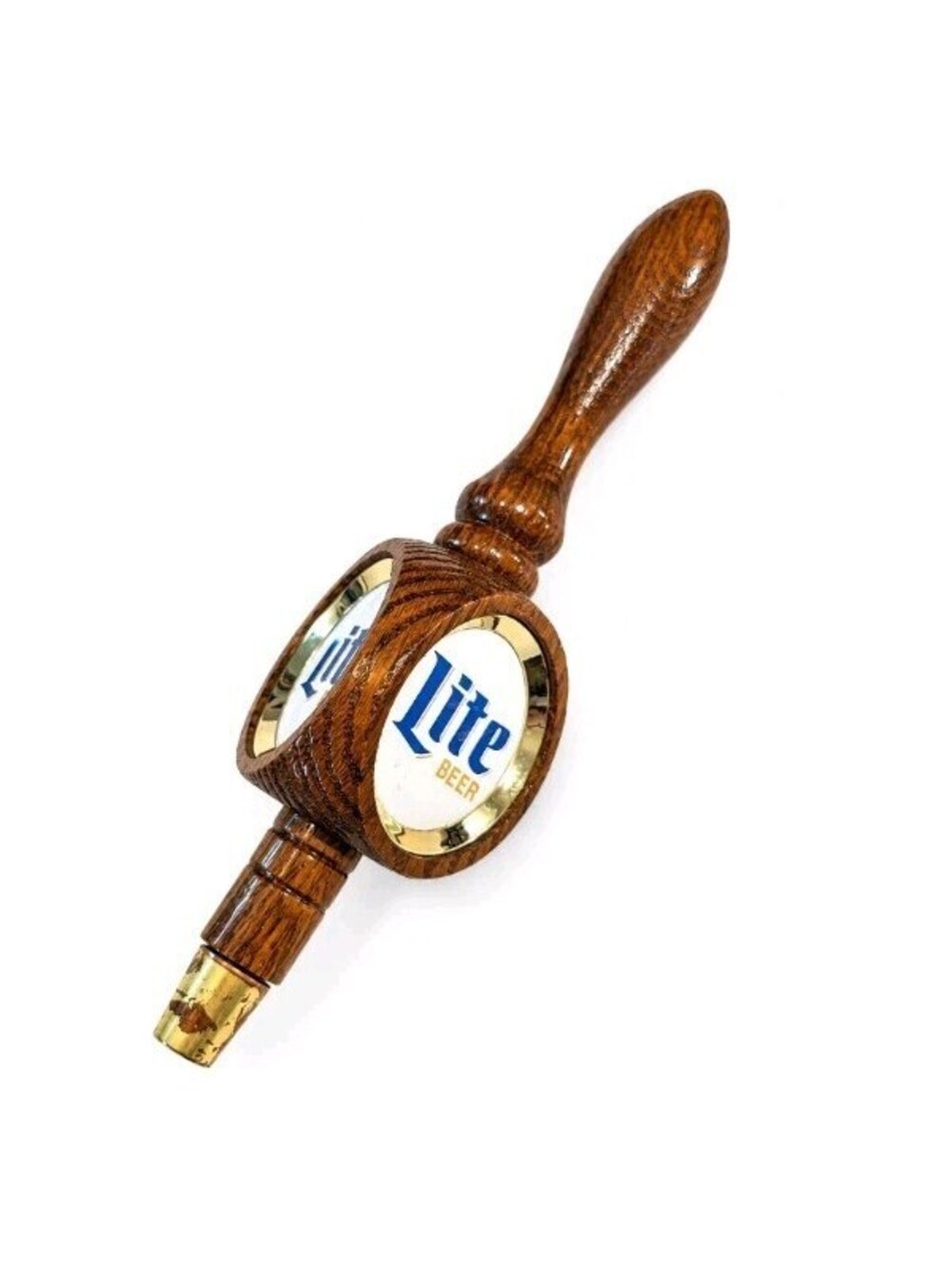 Vintage Lite Beer Wooden Tap Handle 3-Sided 11" Wood and Brass